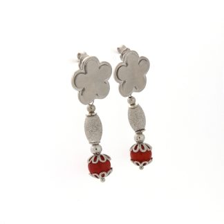 Orecchini pendenti fiore argento e corallo