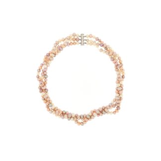 collana multifilo di perle colorate irregolari con chiusura in argento