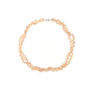 collana bifilo di perle rosa irregolari con chiusura in argento