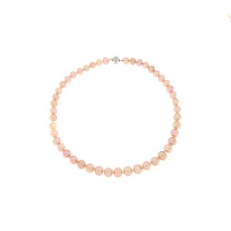 collana di perle rosa con chiusura in argento