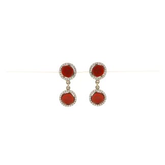 orecchini doppio corallo  con brillantino